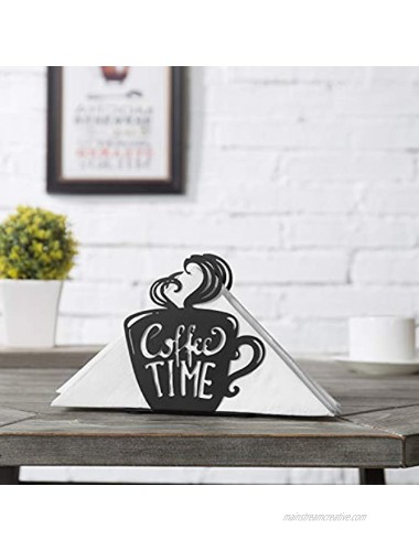 MyGift Decorative Coffee Time Mug Design Black Metal Tabletop Napkin Holder