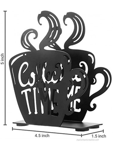 MyGift Decorative Coffee Time Mug Design Black Metal Tabletop Napkin Holder