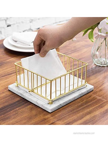 MyGift Elegant Modern Brass Plated Metal Wire Napkin Holder with White Marble Base & Weighted Center Arm Bar