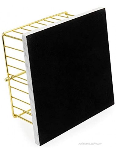 MyGift Elegant Modern Brass Plated Metal Wire Napkin Holder with White Marble Base & Weighted Center Arm Bar