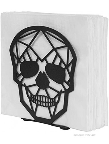 MyGift Matte Black Cutout Skull Design Metal Tabletop Dinner Cocktail Paper Napkin Holder