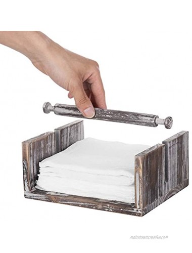 MyGift Torched Wood Napkin Holder Tray with Center Bar Weighted Arm