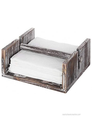 MyGift Torched Wood Napkin Holder Tray with Center Bar Weighted Arm