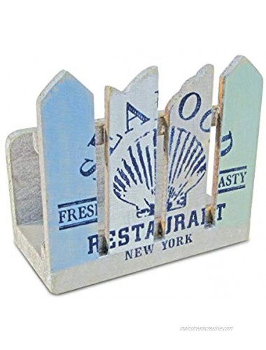 Puzzled Fence “Seafood Restaurant” Wooden Napkin Holder 4.5 Inch Intricate & Meticulous Wood Art Handmade Tabletop Paper Towel Tissue Organizer Nautical Themed Bar Supply Home & Kitchen Accessory