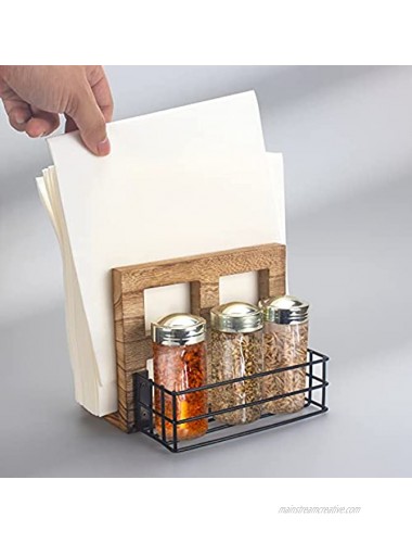Rustic Wood Napkin Holder,Two-in-one storage for napkins and seasoning bottles