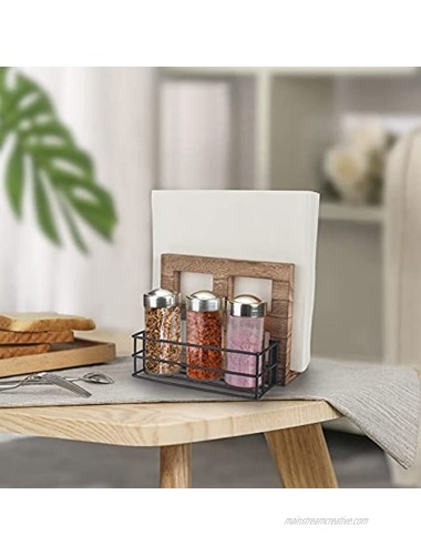 Rustic Wood Napkin Holder,Two-in-one storage for napkins and seasoning bottles
