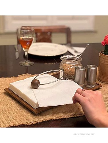 Table and Bloom Napkin Holder with Weighted Arm Rustic Napkin Holder Premium Walnut Mango Wood Holder Elegant Table Centerpiece Flat Napkin Holder with Recessed Area for Salt Pepper or Vase