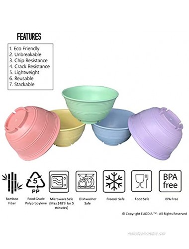 30 Oz Bamboo Fiber Plastic Deep Bowls for Cereal Soup Rice Salad Snack Pop Corn Dessert & Noodle Set of 5-Dishwasher & Microwave Safe-Unbreakable Reusable Lightweight Eco Friendly & BPA Free