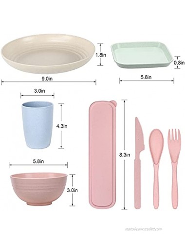 32Pack Unbreakable Wheat Straw Dinnerware Set DANALLAN Plates and Bowls Set Healthy Kitchen Dishware Include Bowls Plates Cups Knives Forks and Spoons for Parties and Camping BPA Free