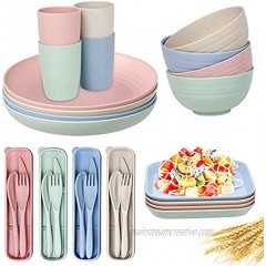 32Pack Unbreakable Wheat Straw Dinnerware Set DANALLAN Plates and Bowls Set Healthy Kitchen Dishware Include Bowls Plates Cups Knives Forks and Spoons for Parties and Camping BPA Free