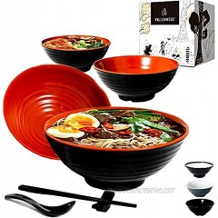 4 Ramen Bowl 16 piece. Large Noddel Bowls Set. 37 oz Asian Chinese Japanese or Pho Soup. With Spoons Chopsticks and Stands. Melamine. Thai Miso Udon Wonton Ram Dom Soups. By Vallenwood