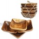 Acacia Handmade Wood Carved Plates Set of 4 Calabash Bowls Size 4" Square