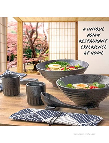 Arjust Ceramic Ramen Bowls Set Large Ramen Noodle Bowls Japanese Ramen Bowl Set 12 pc Microwavable Set for 2 people Bowls for Ramen Pho Salad Soup Includes Chopsticks Set and eBook