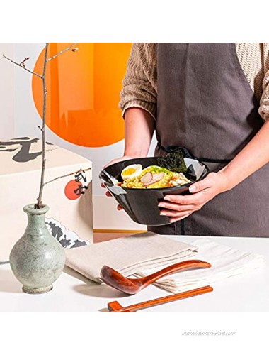 BICETTO Ceramic Japanese Ramen Bowl Set 60oz Large Ramen Bowls with Chopsticks Spoons and Chopstick Rests – Bowl for Ramen Pho Salad Poke Soup Udon – Minimalist Design Premium Quality Black