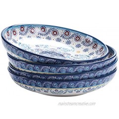 Bico Blue Talavera 35oz Dinner Bowls Set of 4 for Pasta Salad Cereal Soup & Microwave & Dishwasher Safe