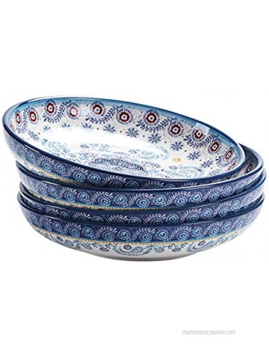 Bico Blue Talavera 35oz Dinner Bowls Set of 4 for Pasta Salad Cereal Soup & Microwave & Dishwasher Safe