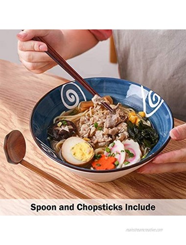 Ceramic Japanese Ramen Bowls 2 Sets 6 Piece 40 Ounce Ceramic Ramen Noodle Soup Bowls with Matching Spoon and Chopsticks for Salad Udon Soba Pho Asian Noodles