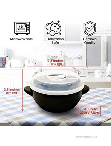 Ceramic Ramen Bowl Set for Instant Noodles With Lid 32 oz 950 ml Microwavable Bowl With Spoon And Chopsticks Rapid and Quick Ramen Cooker With Handles