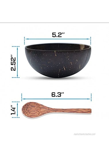 ChicnChill Set 2 of Coconut Bowls With Spoons 100% Natural Vegan Smoothie Bowls Organic Salad Acai Bowls Multipurpose Buddha Bowl A Must-Have Kitchen Ultensil 2 Polished