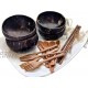 Coconut Bowls with Spoons – 4Pcs Wooden Bowls with Spoons Forks Chopsticks and Cotton Drawstring Bag – Natural Organic Coconut Shells – Elegant Polished Smoothie Bowls for Home Camping
