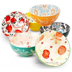 DeeCoo Porcelain Bowls Set 18-Ounce 6-Piece Bowls for Cereal Soup Salad Pasta Fruit Ice Cream Bowls Service Microwave and Dishwasher Safe Assorted Designs