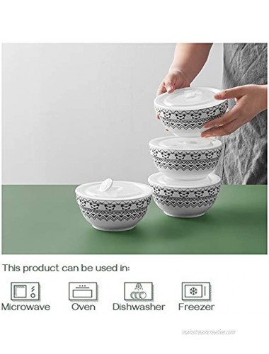 Dowan Porcelain Bowls with Vented Lid 22oz Cereal Soup Bowl Ceramic Bowl Set Ceramic Bowl With Lid Prep Bowls for Kitchen Modern Bohemian Bowl for Oatmeal Rice Pasta Salad Set of 4