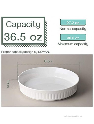 DOWAN Quiche Pan Set of 2 8 Inches Ceramic Pie Pan for Baking Porcelain Tart Pan Deep Dish for Pie Pizza Crustless Quiche Chicken Pot Round Pasta Serving Bowl Microwave Safe White