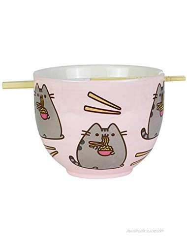 Enesco Pusheen by Our Name is Mud Ramen Bowl and Chopsticks Set 4 Pink