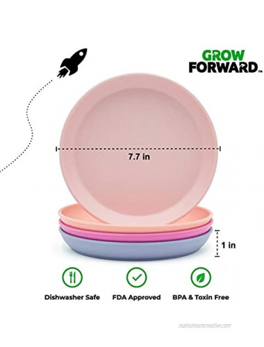Grow Forward Kids Bamboo Bowl and Plate Set 4 Bamboo Plates & 4 Bamboo Bowls Toddler Dishes BPA Free & Dishwasher Safe Eco Friendly Biodegradable Reusable Dinnerware Floral
