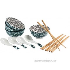 Japanese Ramen Bowls and Spoons set with Chopsticks dinnerware set of 4 small green bowls for pho rice or soup and noodles 12 piece set Vietnamese bowls