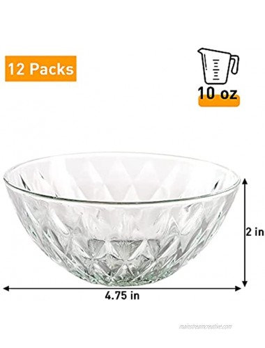 Jucoan 12 Pack 10 oz Mini Glass Bowls 4.75 Inch Diamond Cut Glass Prep Bowls Stackable Glass Salad Bowls for Fruit Cereal Candy Yogurt