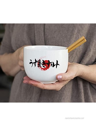 JUST FUNKY Naruto Shippuden Eating Noodles Japanese Ceramic Dinnerware Set | Includes 16-Ounce Ramen Bowl and Wooden Chopsticks | Asian Food Dish Set for Home Kitchen