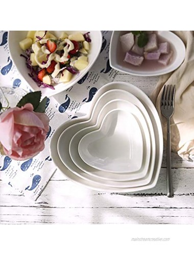 Keponbee 2pcs Porcelain Big Heart-shaped Bowls White Deep Heart Plates Salad Bowl Fruit Bowl for Desserts Pasta Dinner 8