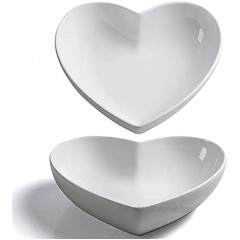 Keponbee 2pcs Porcelain Big Heart-shaped Bowls White Deep Heart Plates Salad Bowl Fruit Bowl for Desserts Pasta Dinner 8