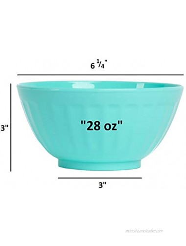 Klickpick Home 6 Inch Plastic Bowls Set of 8-28 ounce Large Plastic Cereal Bowls Microwave Dishwasher Safe Soup Bowls BPA Free Bowls 4 Coastal Colors 2 of Each Color