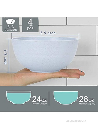 [Set of 4] Unbreakable Cereal Bowls 24 OZ Microwave and Dishwasher Safe BPA Free E-Co Friendly Bowl Assorted Color Dessert Bowls for Serving Soup Oatmeal Pasta and Salad