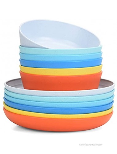 Small Plates and Bowls Sets Wheat Straw Cereal Bowls Unbreakable Microwave Dishwasher Safe Dinnerware Sets for Rice,Soup ,Pasta，Corn Flake ，Snacks，Side Dishes[Set of 12]