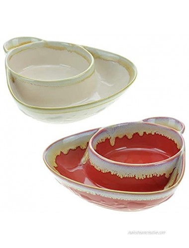 Stoneware Soup & Side Chips & Dip Bowl Set of 2 by Roe & Moe Cream and Red
