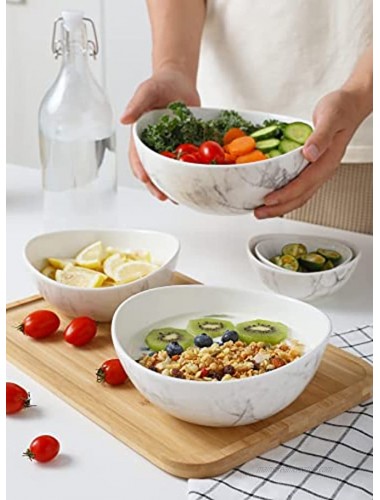 Sweese 102.499 Porcelain Bowls 18 Ounce for Cereal Salad Dessert Set of 4 Marble Pattern