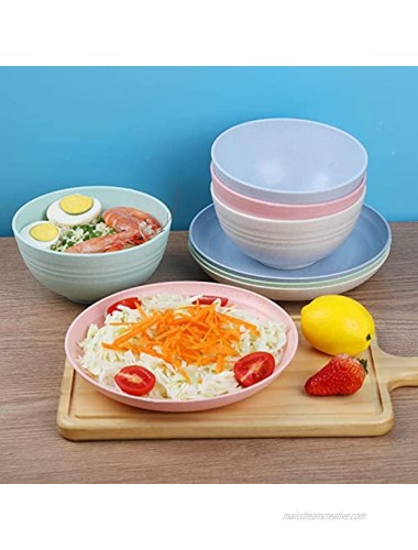 Wheat Straw Dinnerware Set Unbreakable Lightweight Cereal Plates and Bowls Sets Microwave Dishwasher Safe Reusable Eco Friendly Tableware for Kids Adults Service for 4