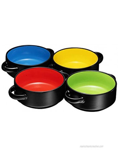 19oz Ceramic Soup Bowls with Handles Oven Safe Bowls for French Onion Soup Black Oven Soup Bowls Set of 4