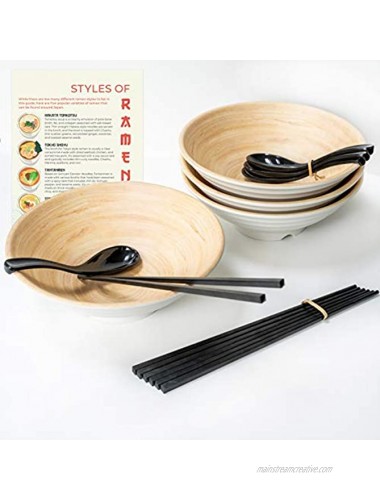 4 Large Ramen Bowl Melamine Noodle Bowl Set 49.5 Oz Chopsticks And Ramen Spoons by Cotswold Homeware Co Asian Chinese Japanese or Pho Soup With Soup Spoons and Chopsticks Complete Dinnerware