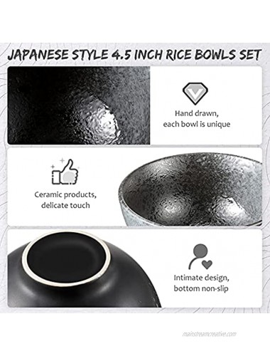 4 Pieces Japanese Style Rice Bowl Ceramic Soup Bowls 4.5 Inch Ceramic Salad Bowl Noodle Bowl Round Porcelain Bowls for Kitchen Soup Noodle Home Decor