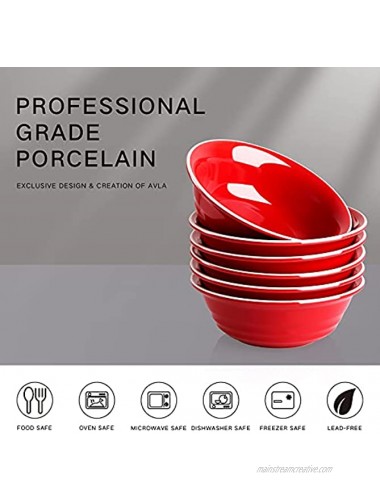 AVLA 6 Pack Ceramic Cereal Bowl 15 OZ Porcelain Wave Pattern Soup Bowls Microwave Safe Deep Bowls for Oatmeal Soup Salad and Pasta Vintage Red