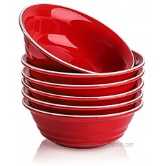 AVLA 6 Pack Ceramic Cereal Bowl 15 OZ Porcelain Wave Pattern Soup Bowls Microwave Safe Deep Bowls for Oatmeal Soup Salad and Pasta  Vintage Red