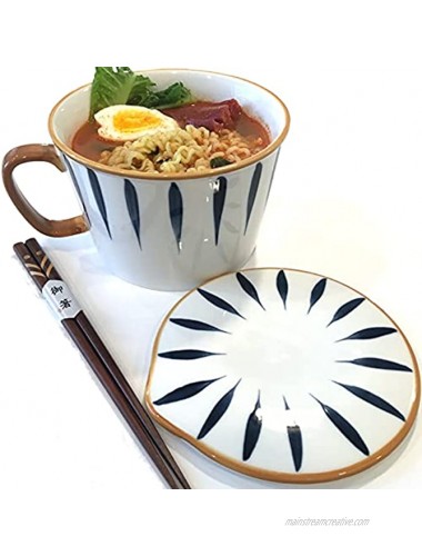 Ceramic Japanese Instant Ramen Noodle Soup Bowl Set with chopsticks and lid Soup bowls Pho Bowl Microwave safe ramen noodles Single Noodle Bowls Student Dormitory Use