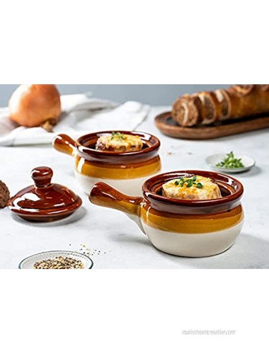 French Onion Soup Crock Bowls with Handles and Lid 15 Ounce Set of 4