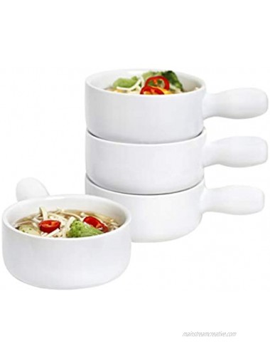 GOURMEX French Onion Soup Bowls With Handles | Stackable 12 Ounce Ceramic Bowl Set | Ideal Cereal Salad or Soup Bowl | Microwave Oven and Dishwasher Safe | Set of 4