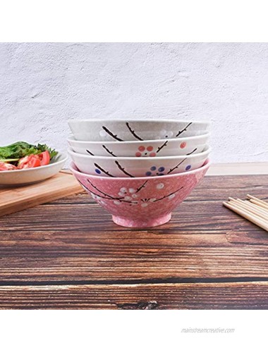 Japanese Ramen Bowls Set of 4 Color Large 7 Inch Japanese Plum Ceramic Bowls For Dessert Snack Cereal Soup Reman Noodle and Rice