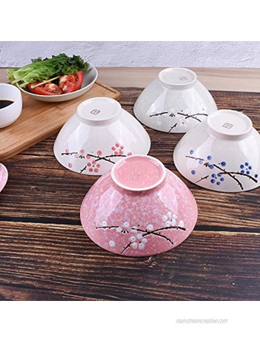 Japanese Ramen Bowls Set of 4 Color Large 7 Inch Japanese Plum Ceramic Bowls For Dessert Snack Cereal Soup Reman Noodle and Rice